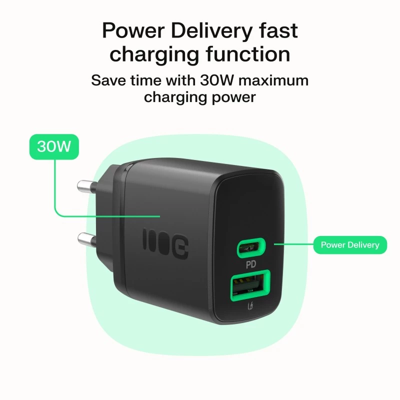 Ladegerät Green Cell PowerSource Duo30 – 1× USB-A, 1× USB-C, 3A