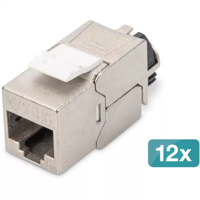 Digitus Cat.6A geschirmtes Keystone-Modul mit intelligentem Kabelmanager, 12 Stück, silber