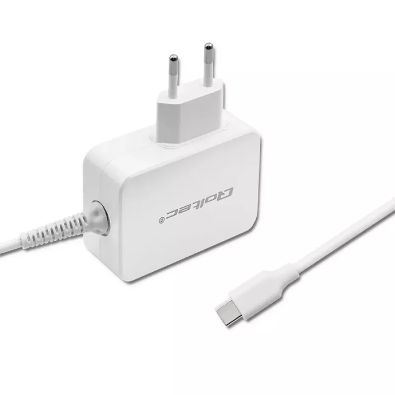 Qoltec 51039 65 W USB-C-PD-Netzteil, 5–20,3 V, 2–3,25 A, integriertes USB-C-Kabel, Weiß