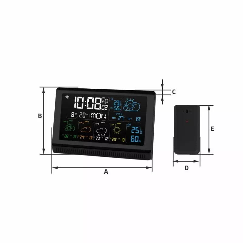 Manta MTO200B Windy Smart Wetterstation mit Außensensor, Wi-Fi, Schwarz