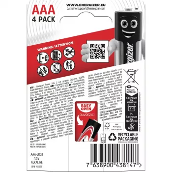 Energizer Batterien Alkaline Max AAA LR03, 4 Stück, Umweltverpackung