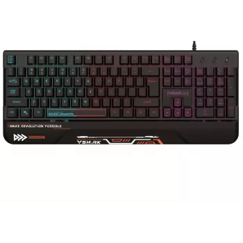 Rebeltec SHARK Gaming-Tastatur in voller Größe, RGB, integrierte Handballenauflage, wasserdicht