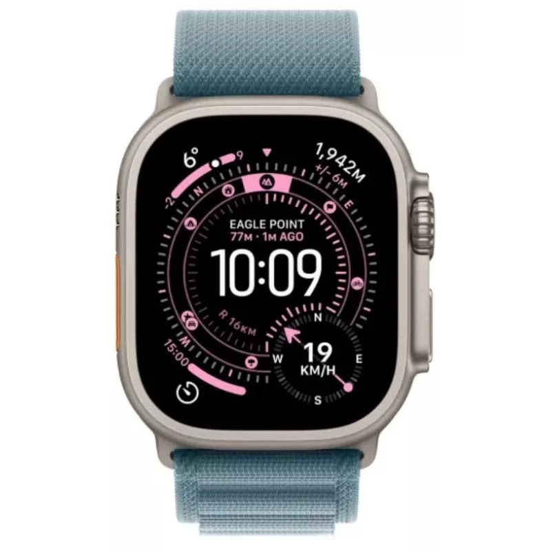 Smartwatch Apple Watch Ultra 3 GPS + Cellular 49 mm Natural Titanium Gehäuse mit Light Blue Alpine Loop (Klein)