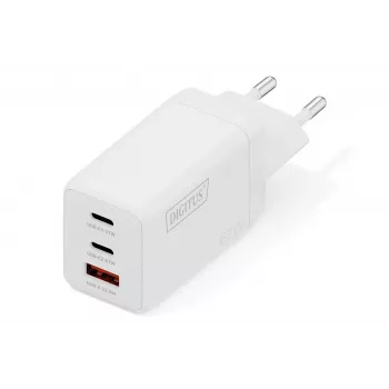 Wandladegerät DIGITUS DA-10303 67W GaN, 2× USB-C + 1× USB-A, 100–240V, weiß