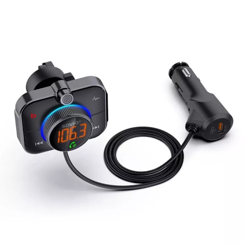 FM-Transmitter SAVIO TR-14 Bluetooth USB, FM 87,6–107,9 MHz, MicroSD, USB-C, 12 V Autostrom