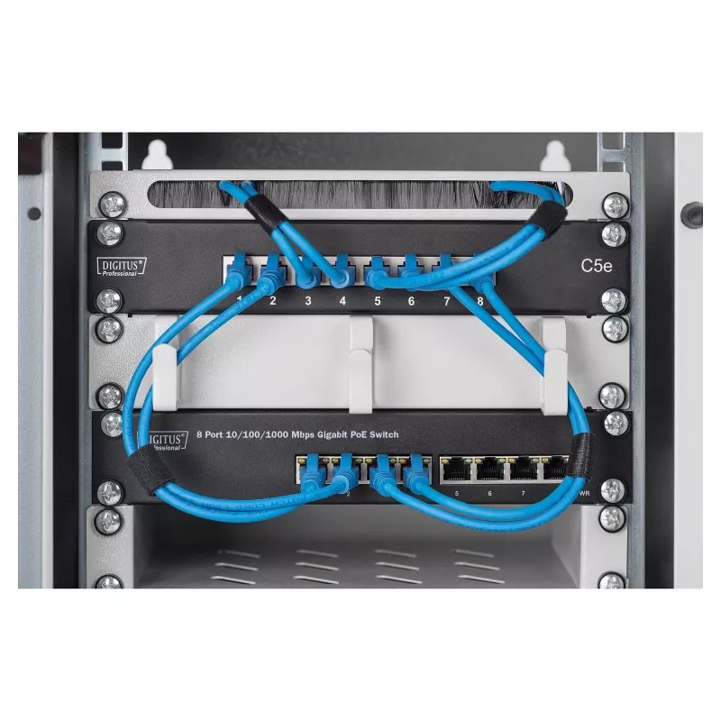 DIGITUS Gigabit Ethernet PoE Switch 8‑Port PoE+ 10 Zoll Rack, bis zu 80 W PoE-Budget