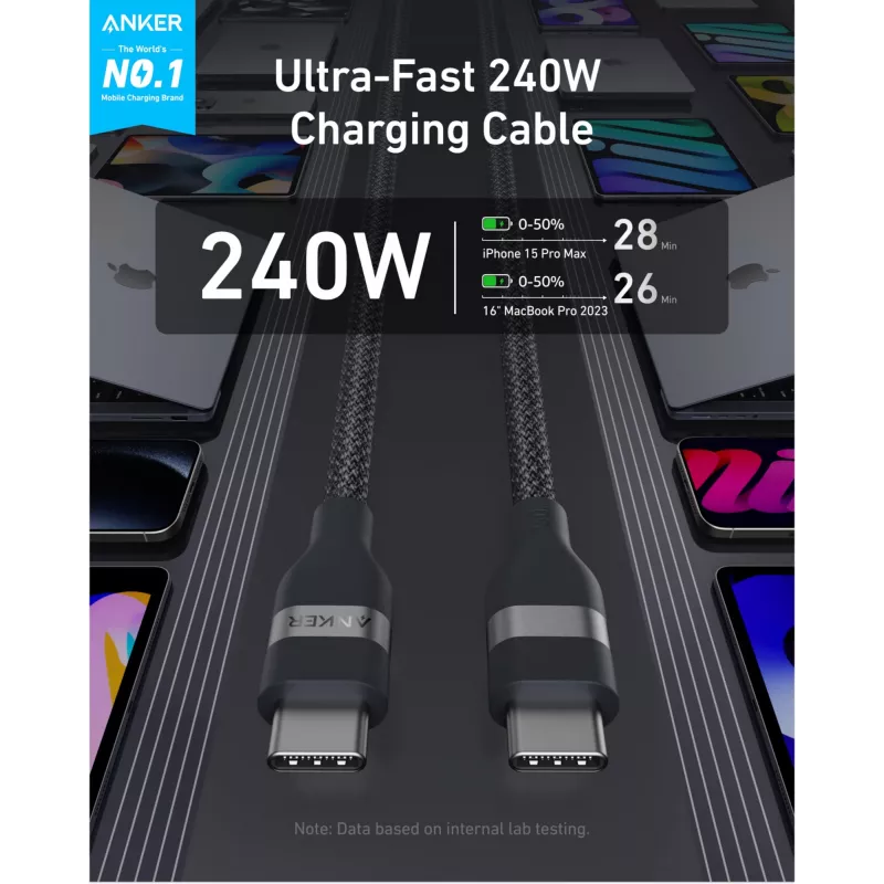 USB-C-auf-USB-C-Kabel Anker A82E2 — USB 2.0, 1,8 m, schwarz