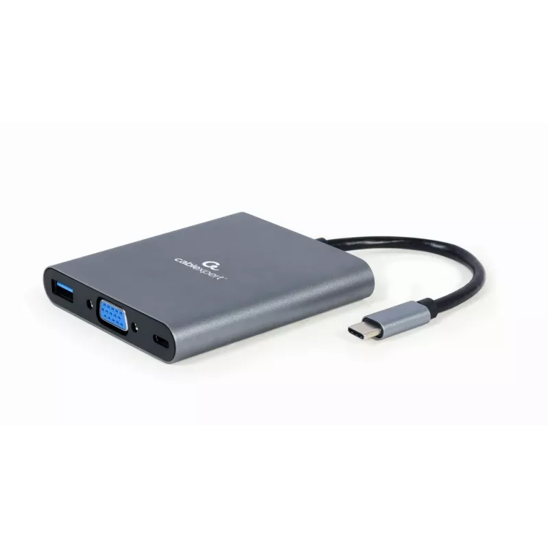 Gembird A-CM-COMBO6-01 USB-C 6-in-1 Multiport-Adapter, USB 3.1 Gen 1, HDMI 4K, VGA, PD 60 W, SD/microSD-Kartenleser, 3,5-mm-Audio, grau
