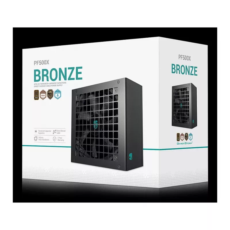 DeepCool PF500X 500-W-ATX-Netzteil, 80 PLUS Bronze, 120-mm-Lüfter, 20+4-Pin-ATX, Schwarz