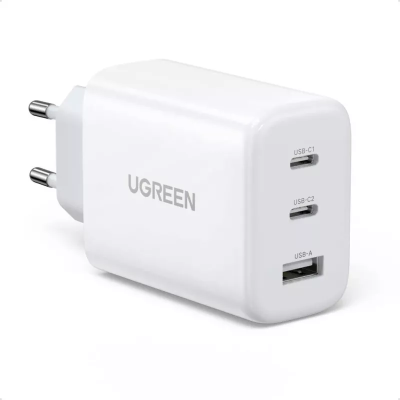 Wandladegerät UGREEN CD275 2× USB Type-C 65W Weiß — Dual-USB-C 65W Schnellladung, 100–240V Eingang