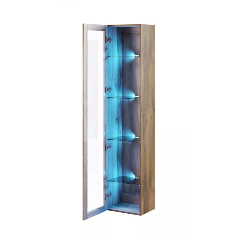 Vitrine Cama Meble VIGO 180 — Wandmontierte Glasvitrine, 1800×400×300 mm, Wotan Eiche