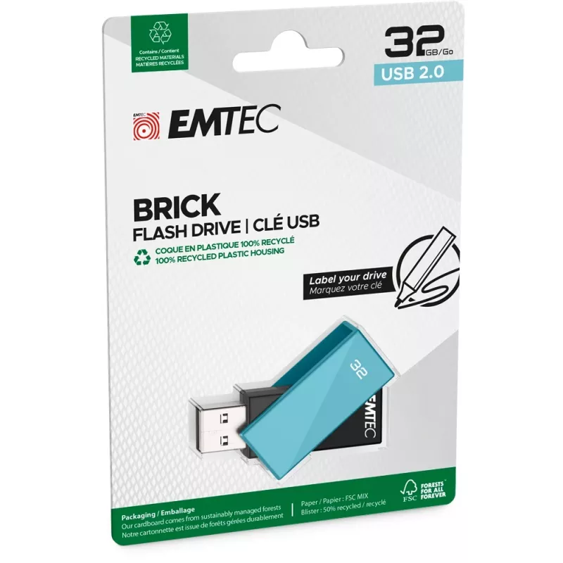 USB-Flash-Laufwerk Emtec 32 GB USB Typ-A C350 Brick 2.0 Schwarz Blau