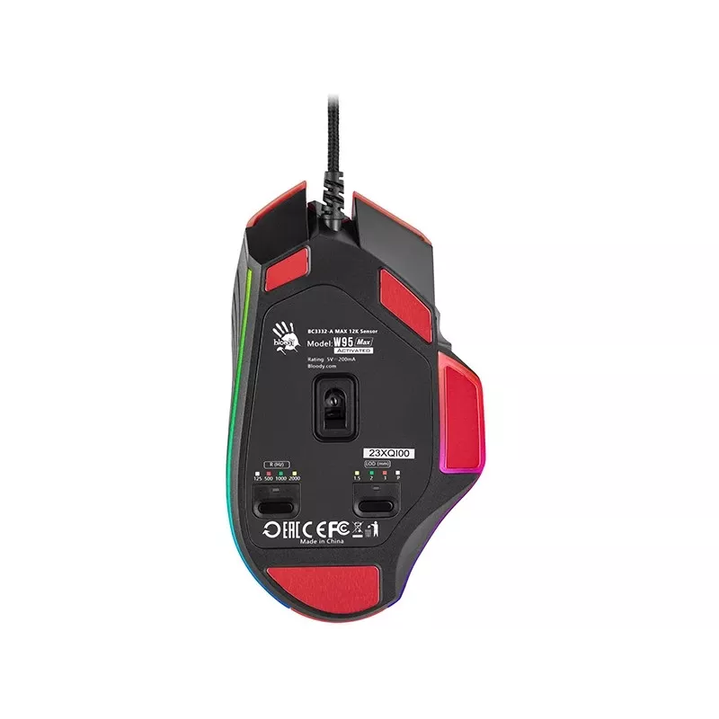Gaming-Maus A4Tech Bloody W95Max – Rechtshänder, kabelgebunden USB, 12000 DPI, 1 ms, 250 ips, 50 Mio. Klicks, 146 g