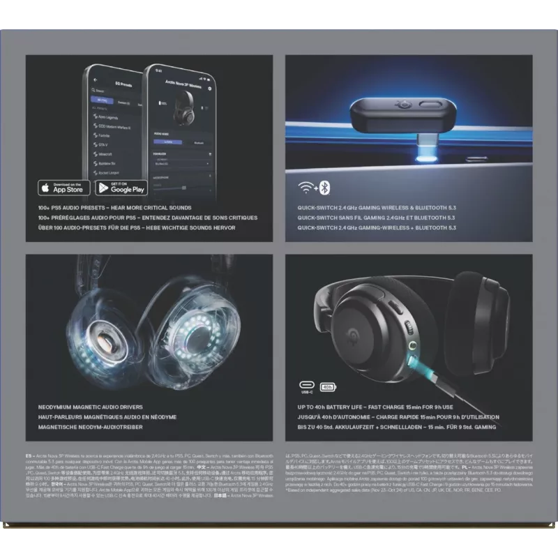 SteelSeries Arctis Nova 3P Wireless kabelloses Gaming-Headset, Bluetooth/2,4 GHz, schwarz