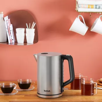 Tefal Bronx KI513D10 Wasserkocher, 1,7 l, 2400 W, Edelstahl, drehbare Basis, Filter, Silber
