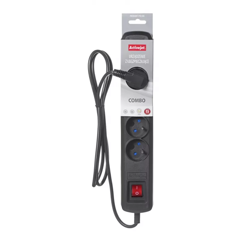 Activejet schwarze Steckdosenleiste mit Kabel ACJ COMBO 5G/5M/BEZP. AUTO/CZ