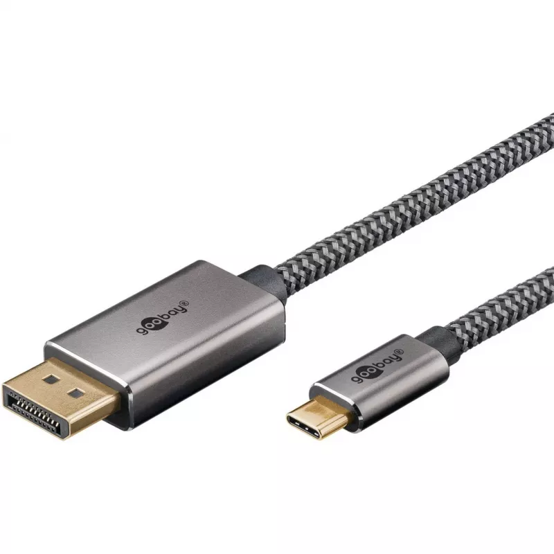 USB-Adapterkabel, USB-C-Stecker > DisplayPort-Stecker, 4K 60Hz (schwarz/Silber, 1 Meter, geflochtenes Kabel)