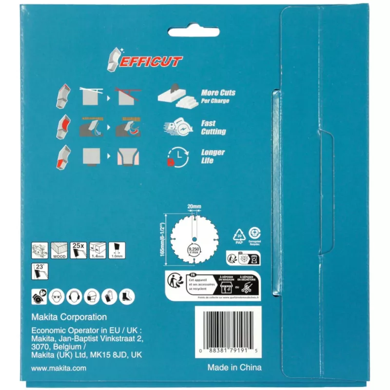 Makita Efficut B-62985-2 Kreissägeblätter, 165 x 20 mm, 25 Zähne, 2 Stück