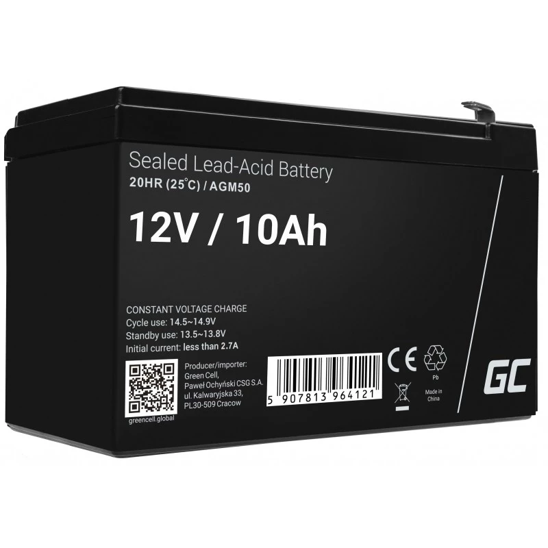 USV-Batterie Green Cell AGM50 12 V 10 Ah VRLA AGM, 65×151×95 mm, 2,45 kg, schwarz
