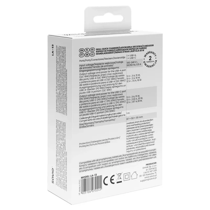 Savio LA-13 Ladegerät für Mobilgeräte Universal Weiß AC Schnellladung Indoor