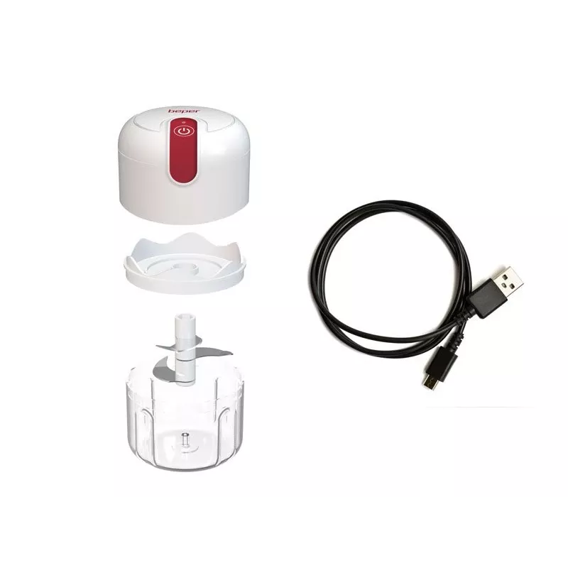 Beper P102ROB050 USB-wiederaufladbarer Zerkleinerer, 0,25 L, 30 W, Weiß/Rot