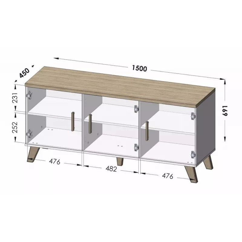 Cama sideboard LOTTA 150 3D wotan oak + mat Schwarz