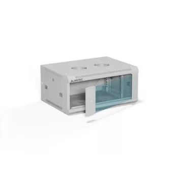 Wandmontierbarer 19-Zoll-4U-Netzwerkschrank Alantec 600 x 450 mm mit einzelner Glastür, abnehmbaren vollständigen Rück- und Seitenwänden