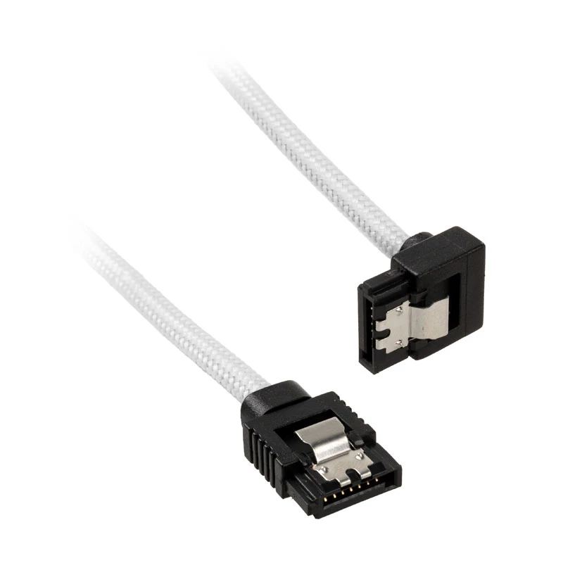 Corsair CC-8900279 Premium SATA-Kabel mit Sleeve, gewinkelt, 30 cm, Weiß, 2er-Pack
