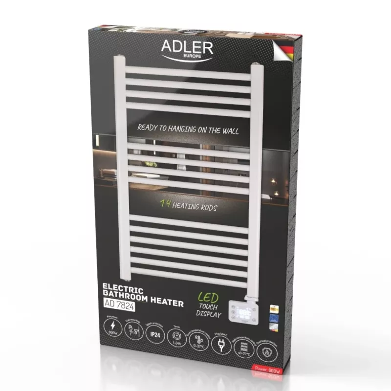 Elektrischer Badheizkörper Adler AD 7824 600 W, weiß, IP24, wandmontierbar, 500×900 mm