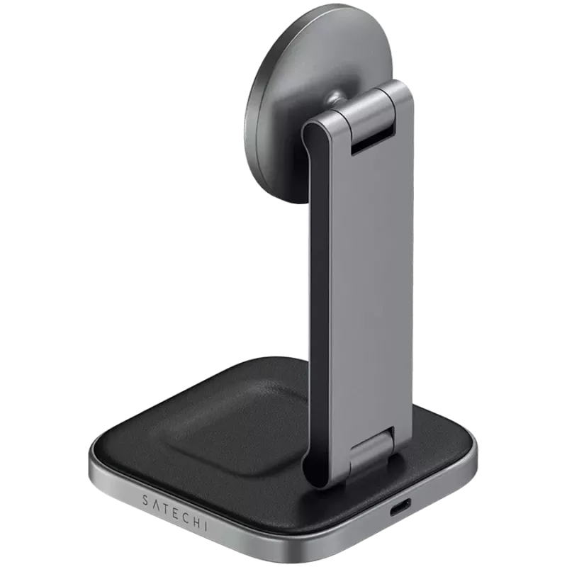 SATECHI 3-in-1 faltbare Qi2 kabellose Ladestation (Space Gray) mit Typ A-, C-, G-Steckern