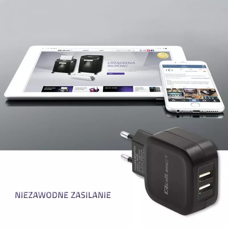 Qoltec 50188 Ladegerät für mobile Geräte Laptop, Smartphone, Smartwatch, Tablet, Telefon, Universal Schwarz AC, DC Innenbereich