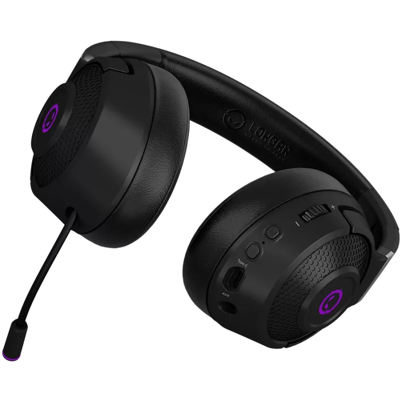 Lorgar Noah 702 (LRG-GHS702) kabelloses Gaming-Headset, Bluetooth 5.3, USB-Empfänger, 3,5 mm AUX, 40-mm-Treiber, 1000 mAh, RGB, Schwarz