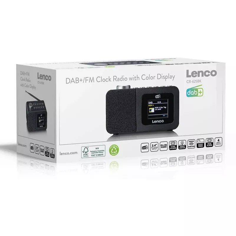 Lenco CR-625BK DAB+/FM Radiowecker mit Bluetooth und kabellosem Laden, schwarz