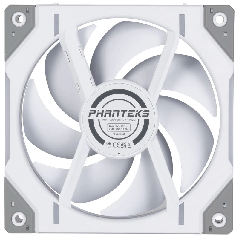 Phanteks D30-120 PWM Reverse Airflow D-RGB Gehäuselüfter, 120 mm, 3er-Pack, weiß