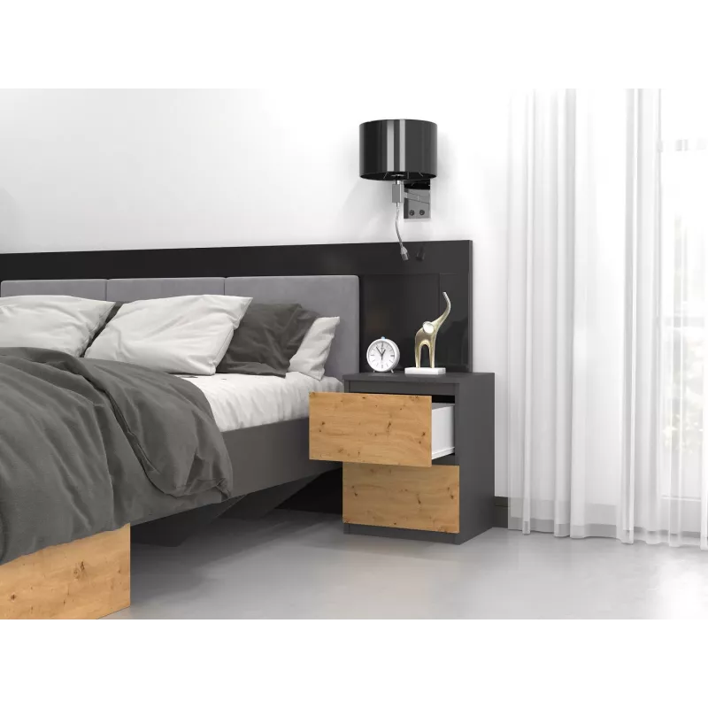 Topeshop W2 ANTRACYT/ARTISAN nightstand/Nachttisch 2 Schublade(s) Anthrazit, Eiche