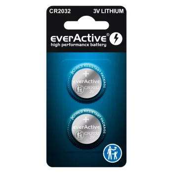 Lithium-Knopfzelle everActive CR2032 — 3V, 20 mm, 2 Stück Blisterpackung