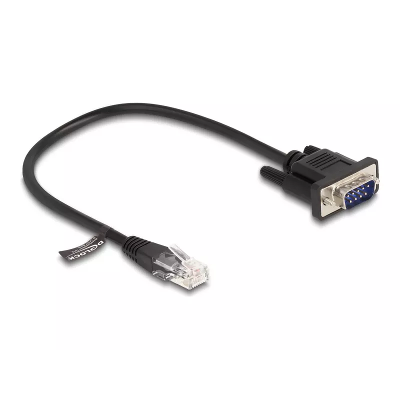 Delock RS-232-Serienkabel, RJ45-Stecker auf D-Sub 9-Stecker, 30 cm, Schwarz