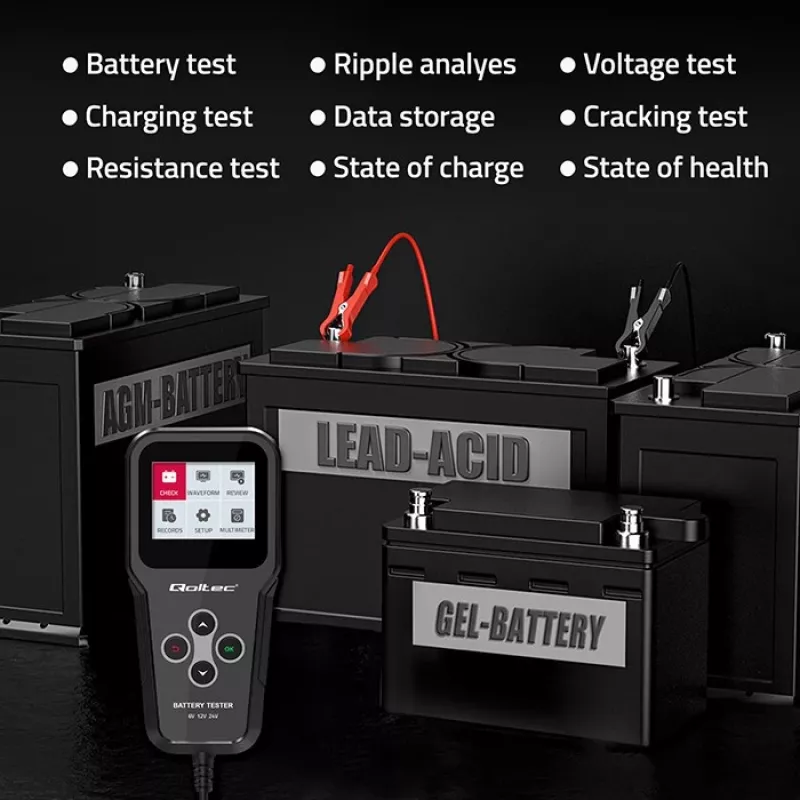 Qoltec 52489 digitaler Batterietester und -analysator 3-in-1 mit LCD, 6V / 12V / 24V, 30Ah-200Ah