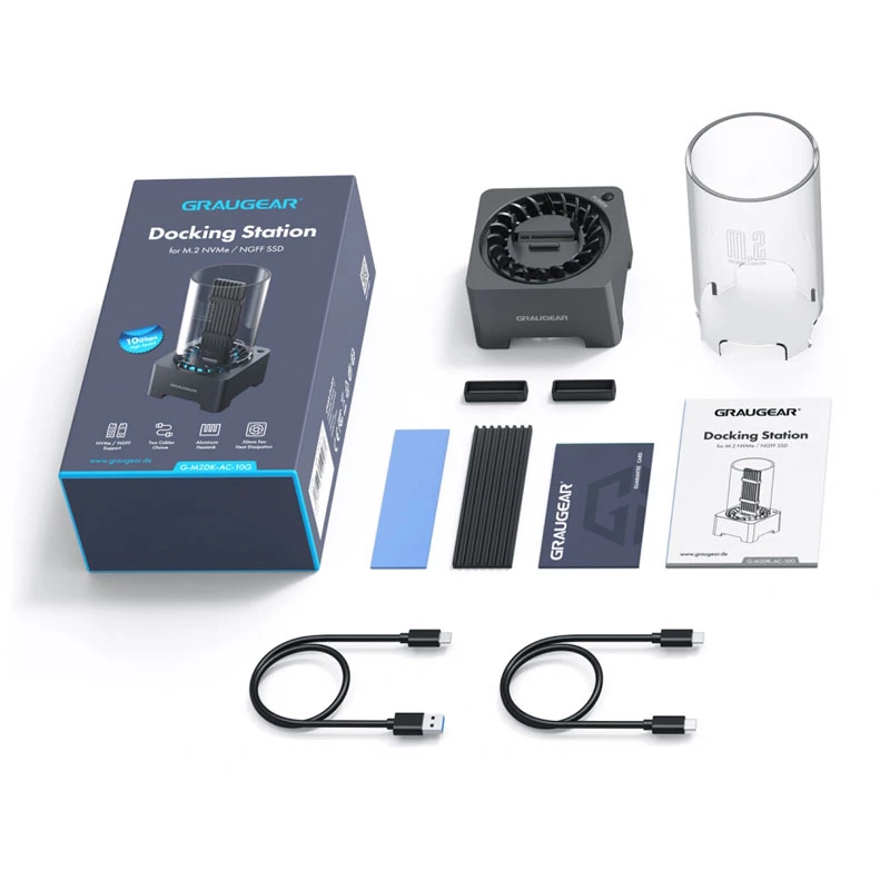 GRAUGEAR G-M2DK-AC-10G M.2 NVMe SSD Dockingstation, USB 3.2 Gen 2 Typ-C, Schwarz