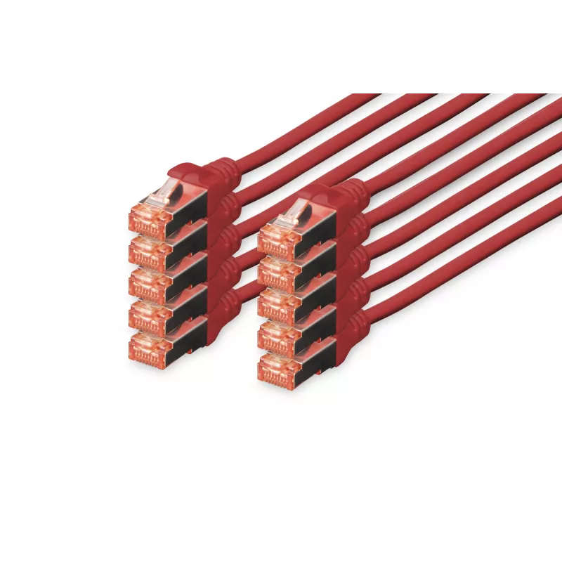 DIGITUS CAT 6 S/FTP Patchkabel-Set DK-1644-010-R-10, 1 m, Rot, 10 Stück