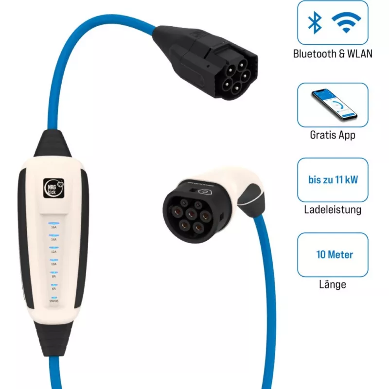 NRGkick 17101000 mobile Wallbox 16A Pure, 11 kW, 10 m Kabel, Typ 2, WLAN + Bluetooth, Weiß