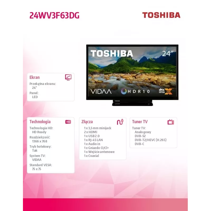 Fernseher Toshiba 24WV3F63DG 24 Zoll LED-Display HD-Auflösung