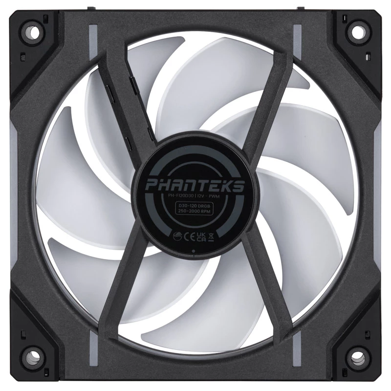 Phanteks D30 PH-F120D30_DRGB_PWM_BK01_3P 120-mm-PWM-D-RGB-Gehäuselüfter, Regular Airflow, 3er-Pack, schwarz