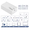 Akyga AK-CH-25 GaN-Tisch-USB-Ladegerät 140 W, 3 x USB-C PD + USB-A, Weiß