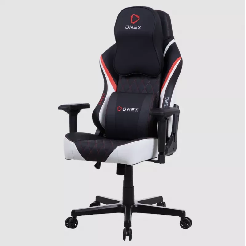 Gaming-Stuhl Onex FX8 — ergonomischer Sitz mit Formschaum, höhenverstellbar und neigbar, schwarz/rot/weiß