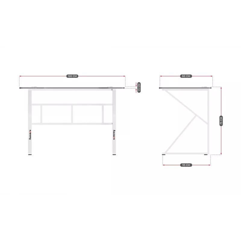 Gaming-Tisch huzaro Hero 1.6 Weiß — gerades MDF/Carbon-Tischplatte 1200×600 mm, Metallgestell, 750 mm Höhe