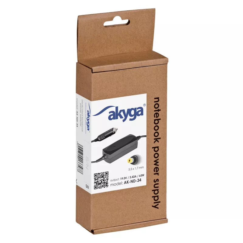 Akyga AK-ND-34 Kfz-Notebook-Netzteil für Acer, 65 W, 19 V / 3,42 A, 5,5 x 1,7 mm, 12 V Eingang