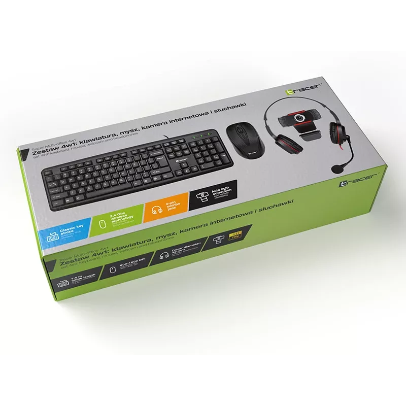 Tracer 4in1 Multi Office Set 46695: USB-Tastatur, kabellose Maus, Webcam, Kopfhörer