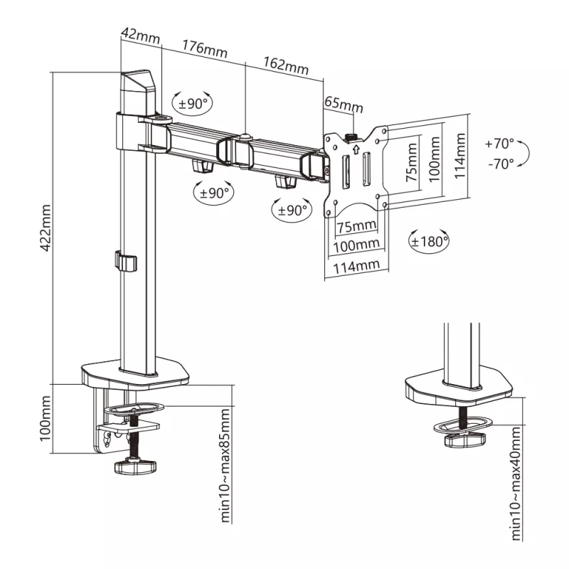 White Shark GMS-3204 Amenhotep I Monitor-Tischhalterung, 17-32 Zoll, VESA 75x75/100x100, bis 9 kg, grau