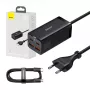Baseus GaN3 Pro CCGP000101 Tischladegerät 100 W, 2x USB-C + 2x USB-A, PD 3.0, QC 4.0+, 1,5 m Kabel, Schwarz